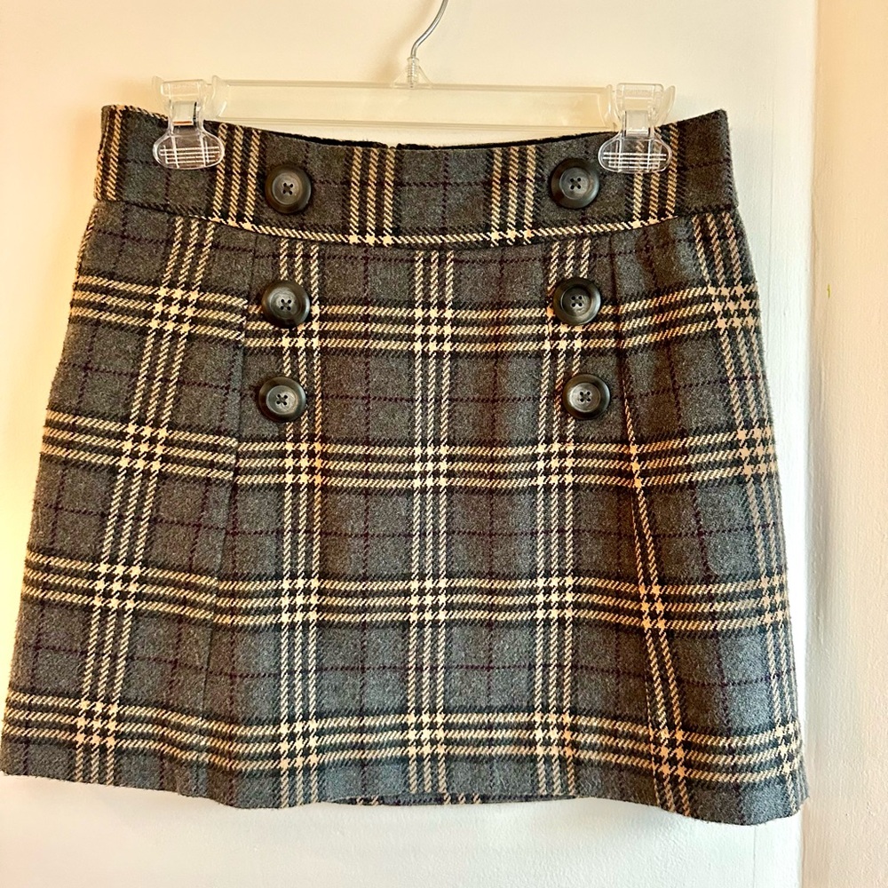 Vintage GAP Mini Skirt Womens 2 Gray Plaid Wool Blend A-Line Preppy School Y2K